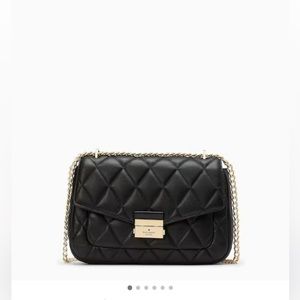 Kate Spade Carey Medium Flap Shoulder Bag black quilted leather chain strap new
